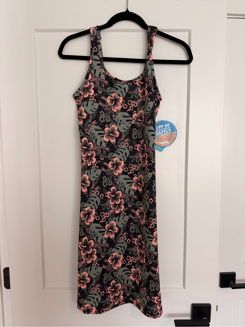 Columbia Black Tank Midi Dress with Coral Floral Print
